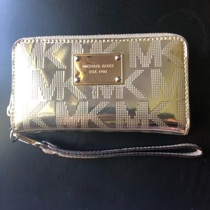 Michael Kors Gold Metallic Leather Wristlet/Wallet